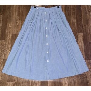 Vintage Claude Bennett 100% Cotton‎ Blue Button Front Midi Skirt